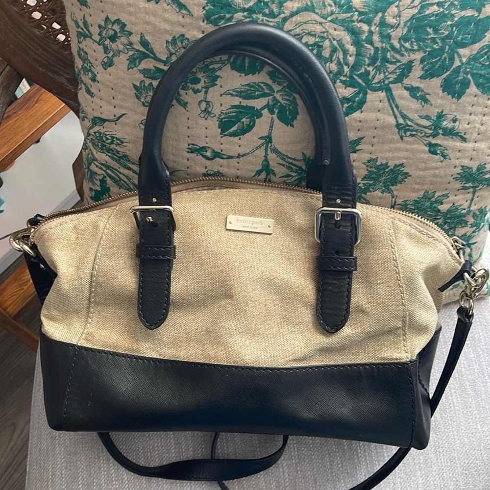 Kate Spade Charlotte Street Fabric Sloan Satchel Bag Handbag Black Cream